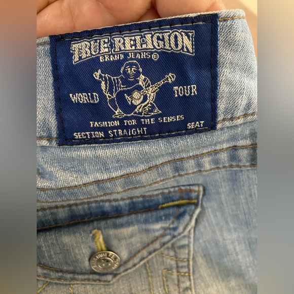 True Religion Blue Boot Cut Jeans with Signature Stitching - Picture 9 of 13